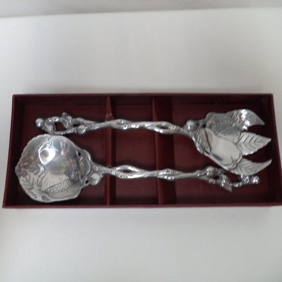 Arthur Court Della Robia Serving Spoon Fork Aluminum Vintage Set 2 Original Box - Picture 1 of 9